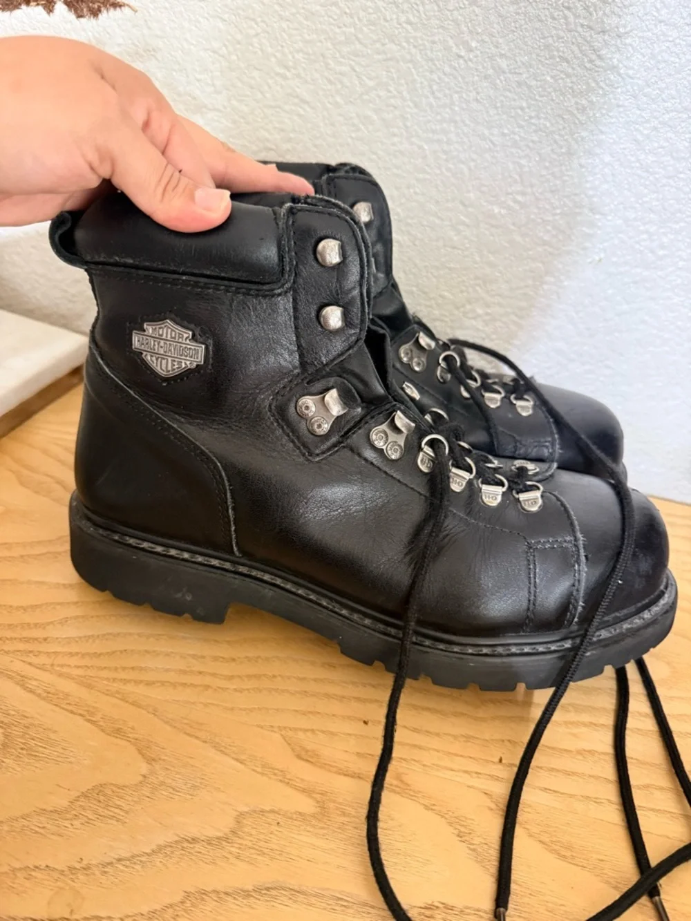 Harley-Davidson Black Leather Moto Lace-Up Boots